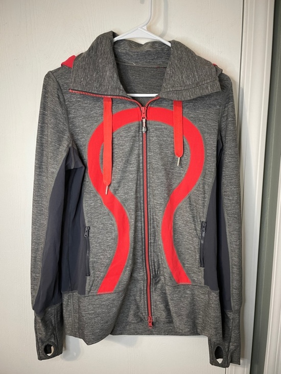 lululemon athletica Jackets & Blazers - Lululemon In Stride Jacket Heathered Gray Red Size 8 Hooded Full Zip